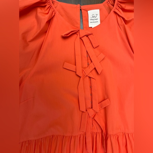 Cinq A Sept Lynn Dress Size 14 Coral Mini Layered Bow Easter Spring Ruffle NWT - Picture 3 of 16